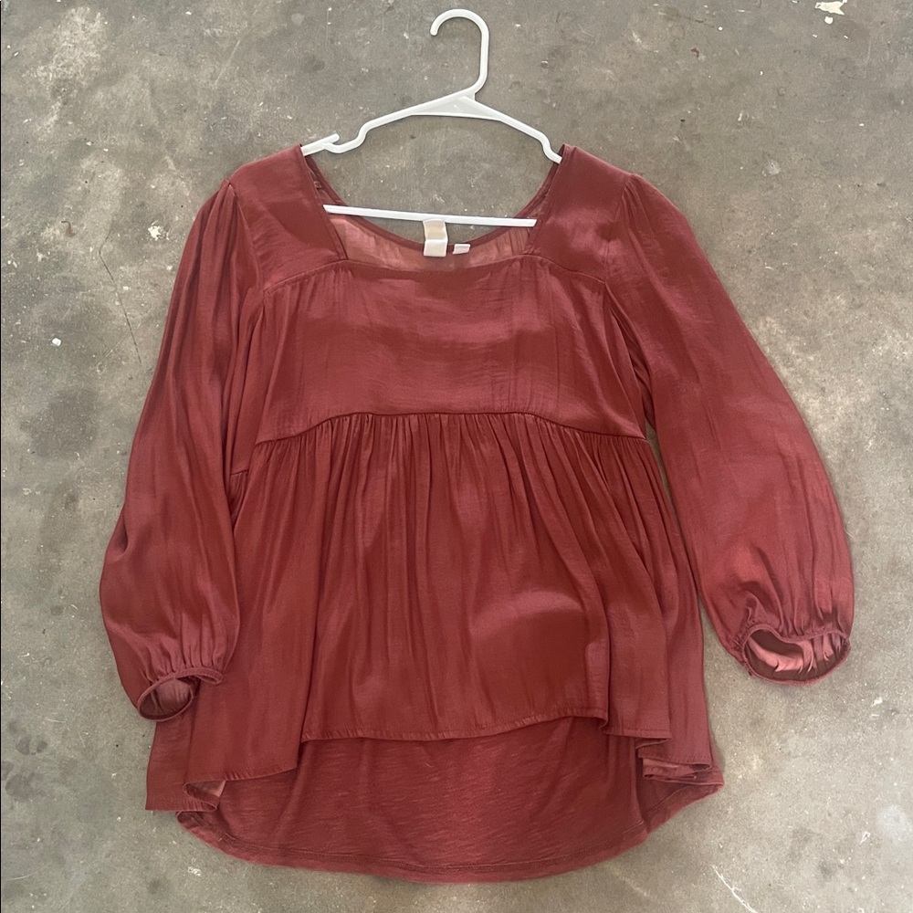 dolan Rust Satin V-Neck Babydoll Top